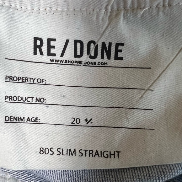 RE/DONE Denim Revolve 80s Slim Straight Jeans Brisk Blue With Rips Size 25 - Picture 12 of 15